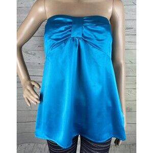 NWT Ann Taylor Loft Strapless Blouse Size 14 Turquoise Blue Satin Bow Chest Top